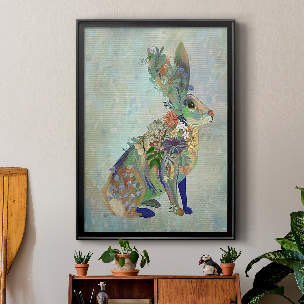 Fantastic Florals Hare, Sitting Premium Framed Print - Ready to Hang