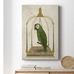 Green Parrot on Swing Premium Gallery Wrapped Canvas - Ready to Hang
