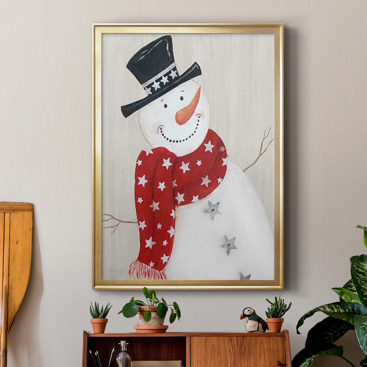 Festive Snowman I Premium Framed Print - Ready to Hang