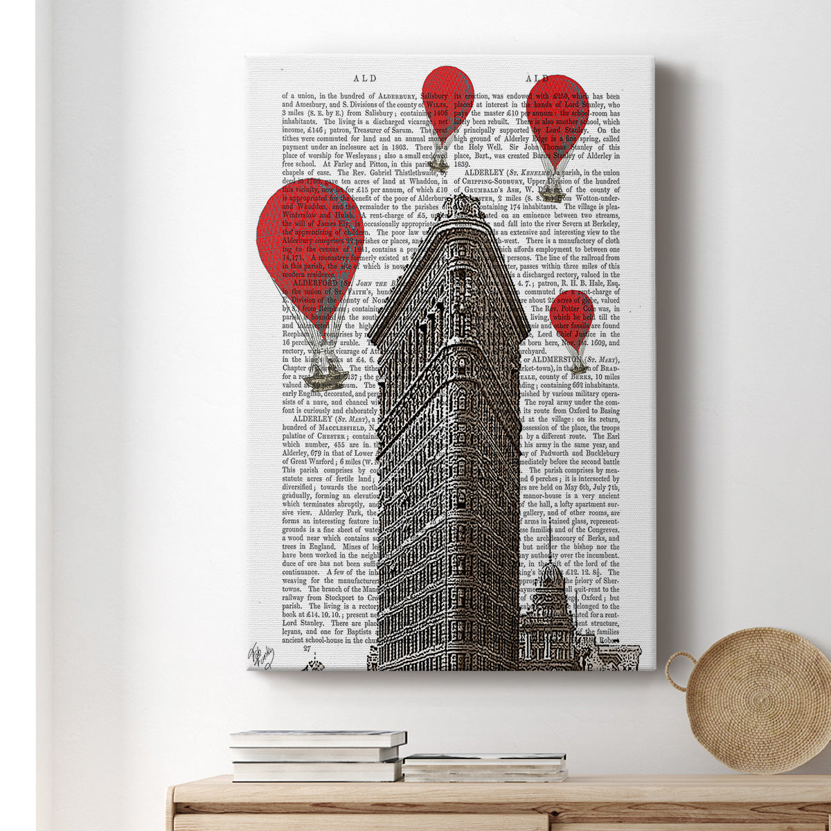 Flat Iron Building and Red Hot Air Balloons Premium Gallery Wrapped Canvas - Ready to Hang