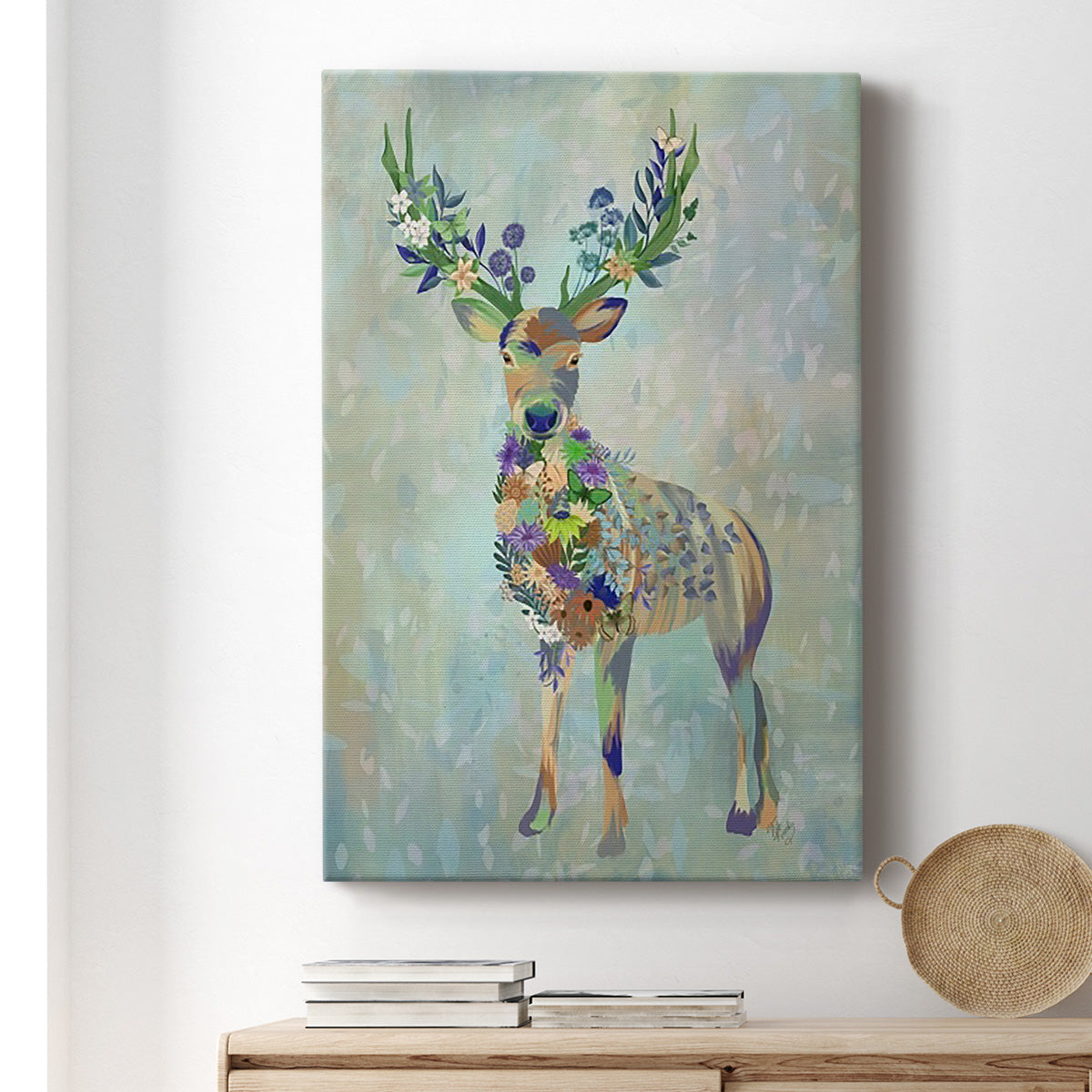 Fantastic Florals Deer, Full Premium Gallery Wrapped Canvas - Ready to Hang