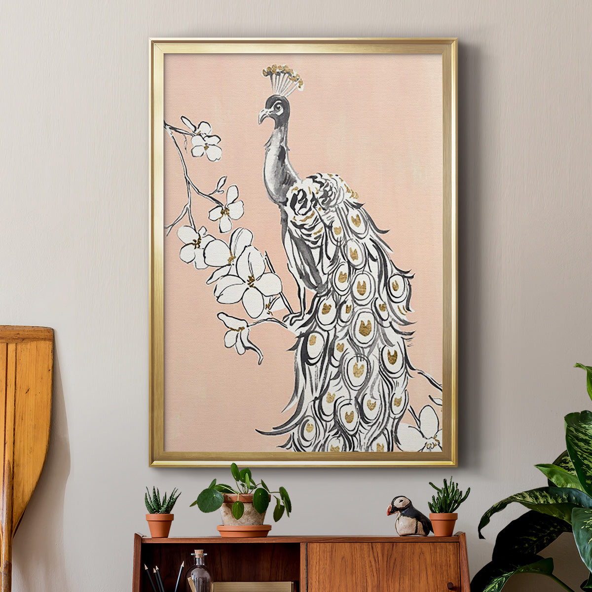 Peacock in Gold II Premium Framed Print - Ready to Hang