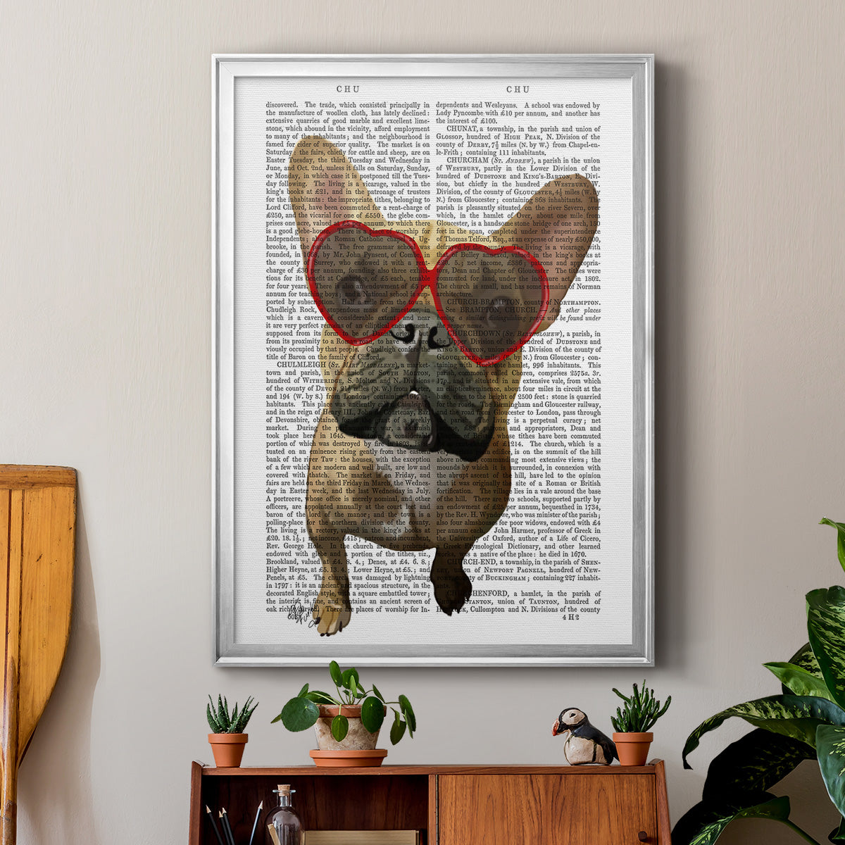 French Bulldog and Heart Glasses Premium Framed Print - Ready to Hang