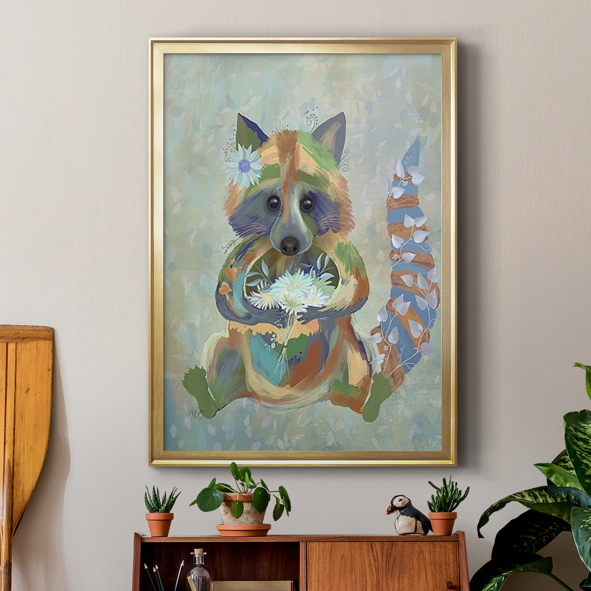 Fantastic Florals Raccoon Premium Framed Print - Ready to Hang