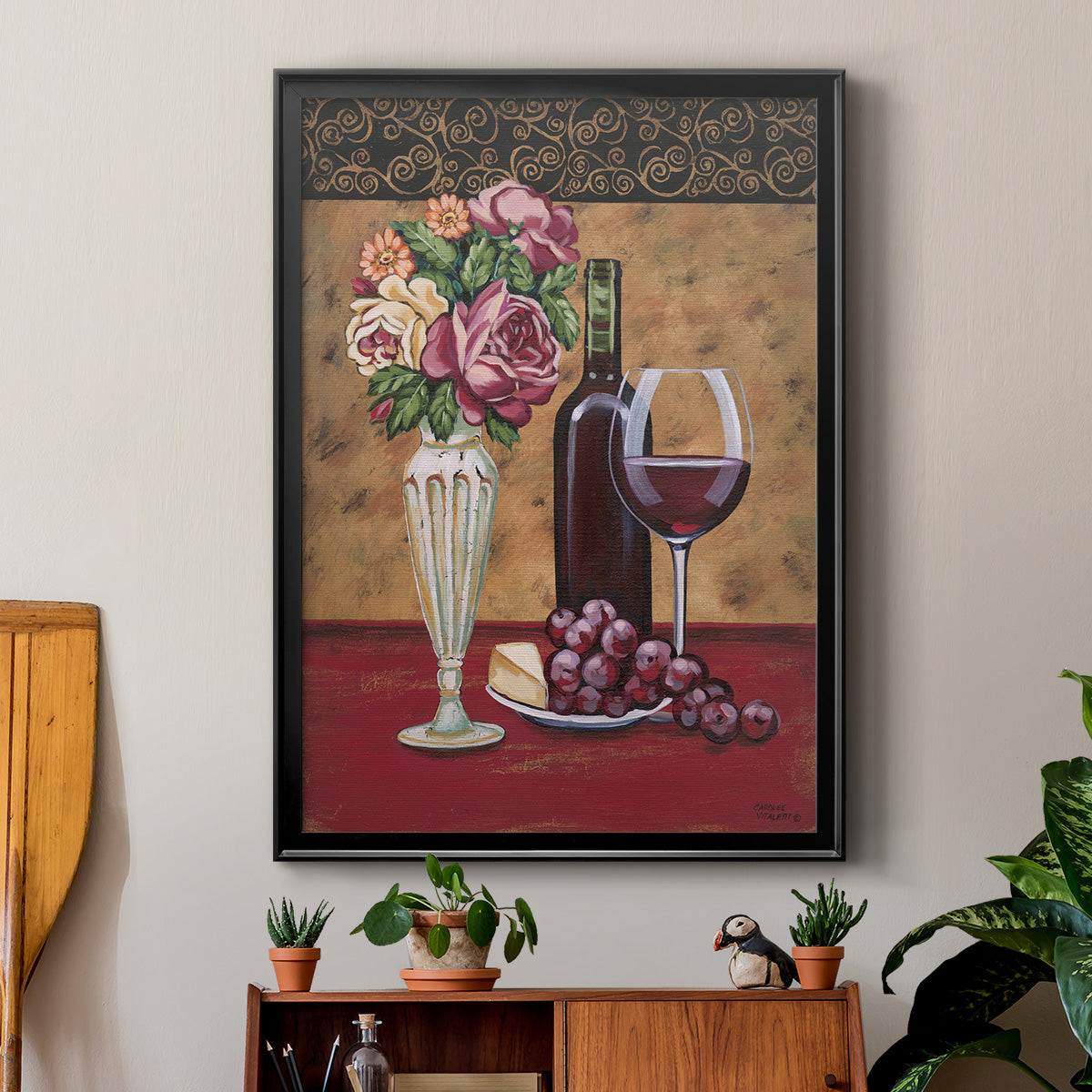 Vintage Flowers and Wine I Premium Framed Print - Ready to Hang