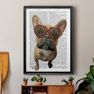 French Bulldog and Heart Glasses Premium Framed Print - Ready to Hang