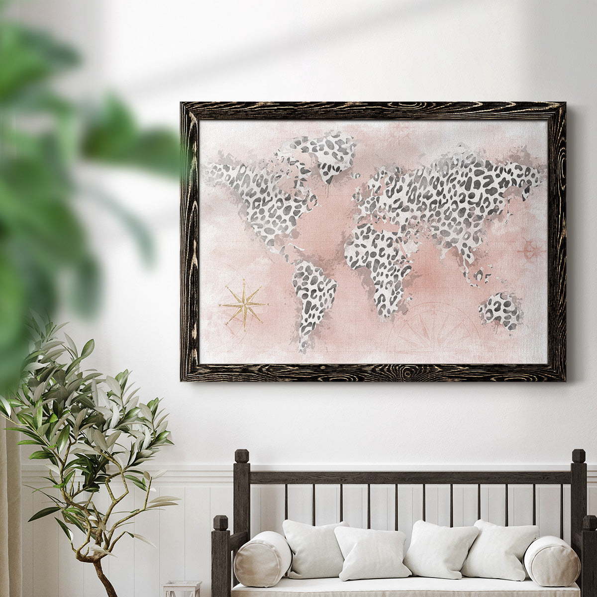 Pink Cheetah Map-Premium Framed Canvas - Ready to Hang