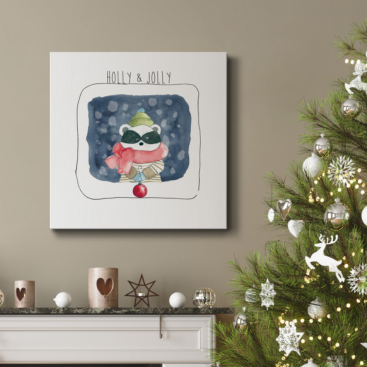 Christmas Raccoon-Premium Gallery Wrapped Canvas - Ready to Hang