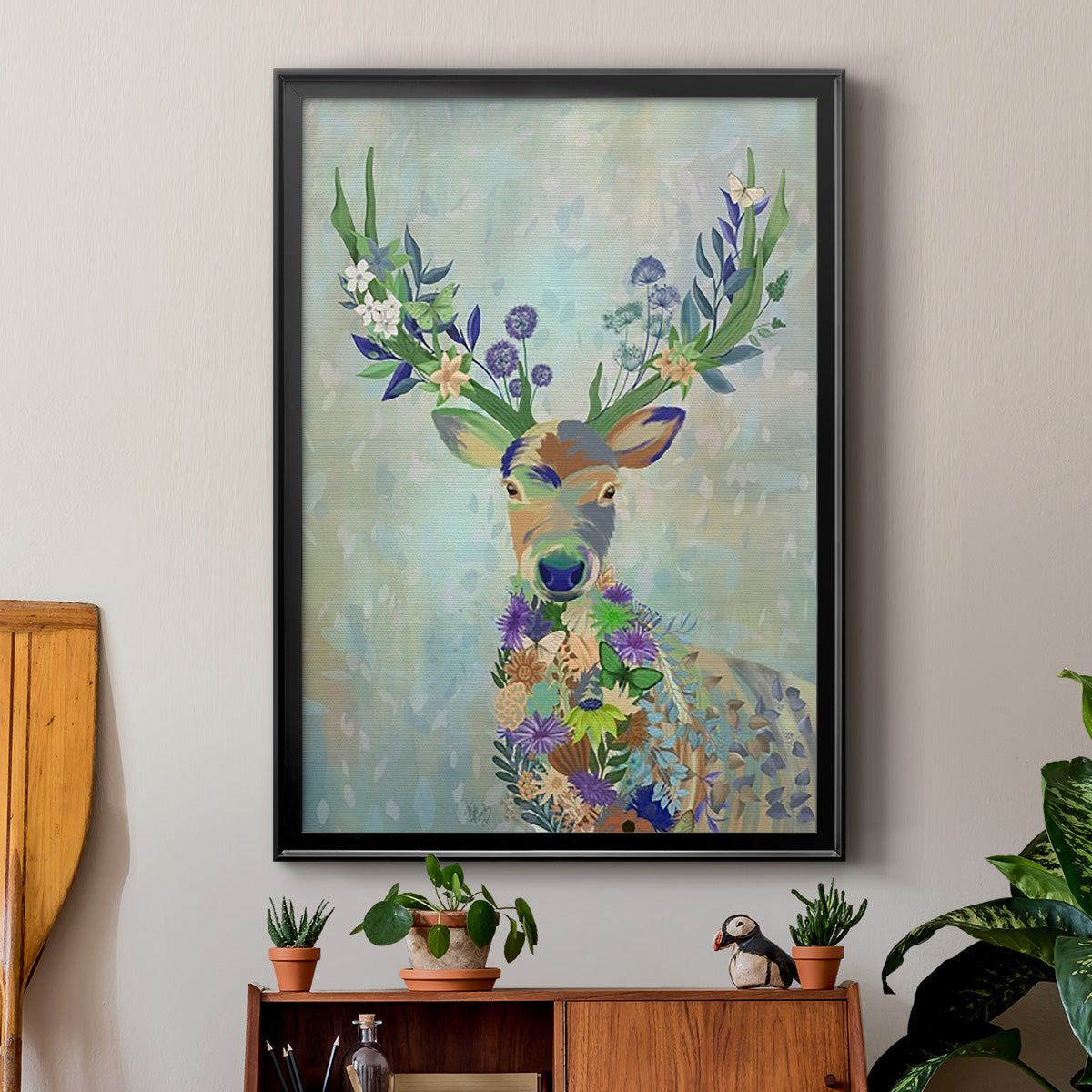 Fantastic Florals Deer, Portrait Premium Framed Print - Ready to Hang