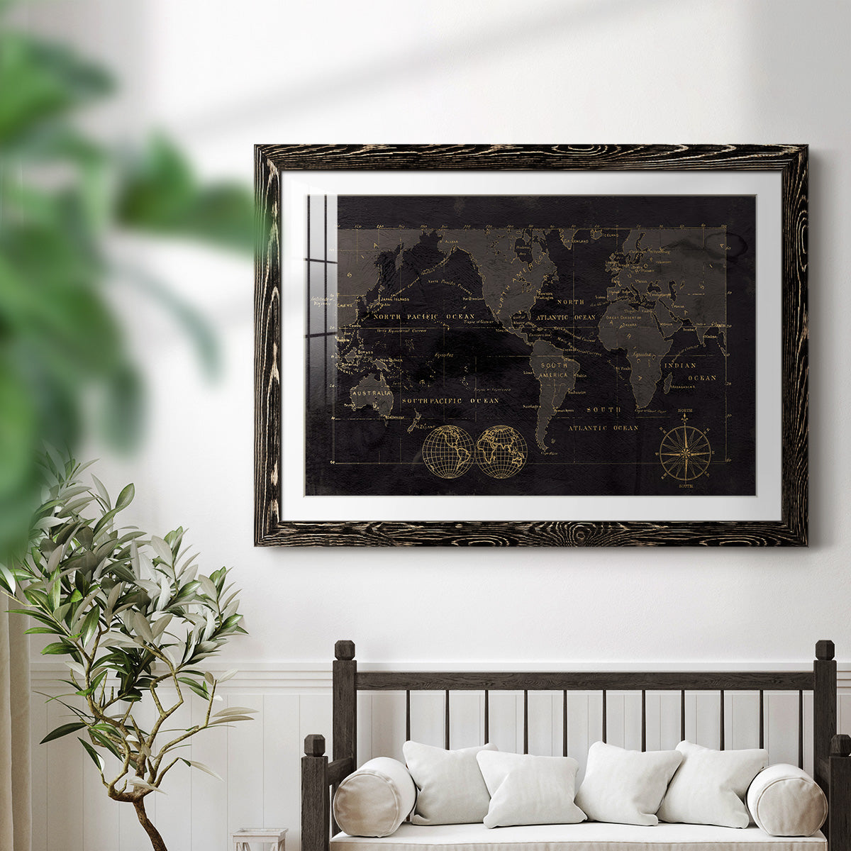 Black Gold Map-Premium Framed Print - Ready to Hang