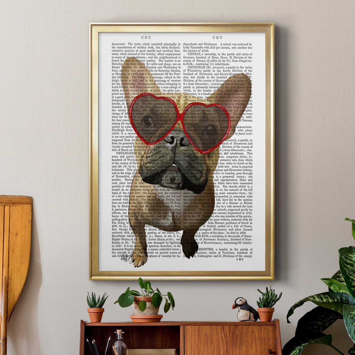 French Bulldog and Heart Glasses Premium Framed Print - Ready to Hang