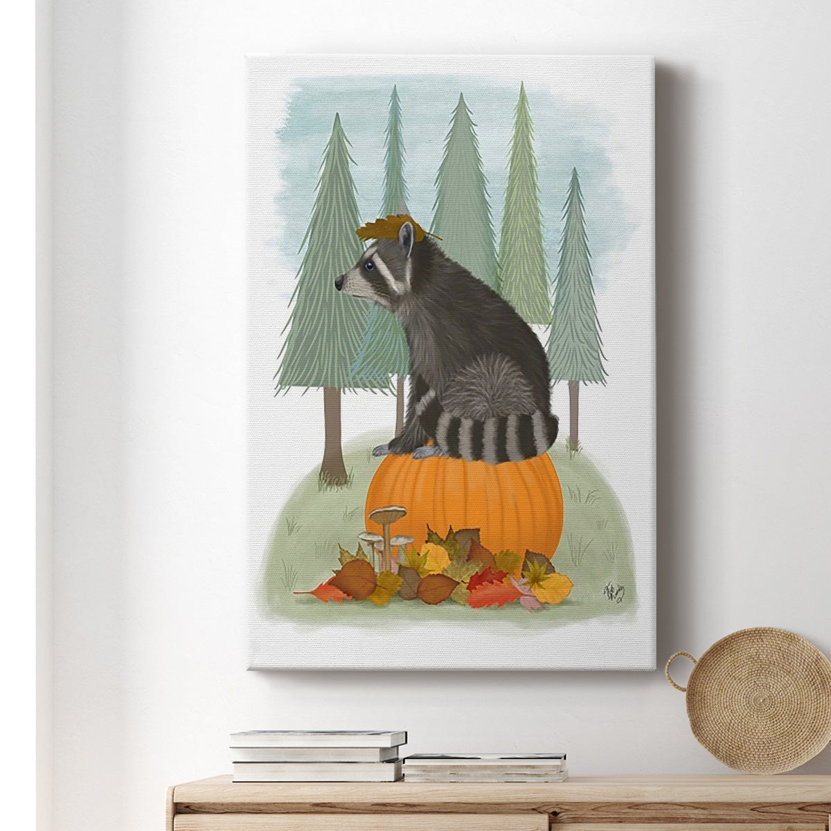 Raccoon On Pumpkin Premium Gallery Wrapped Canvas - Ready to Hang