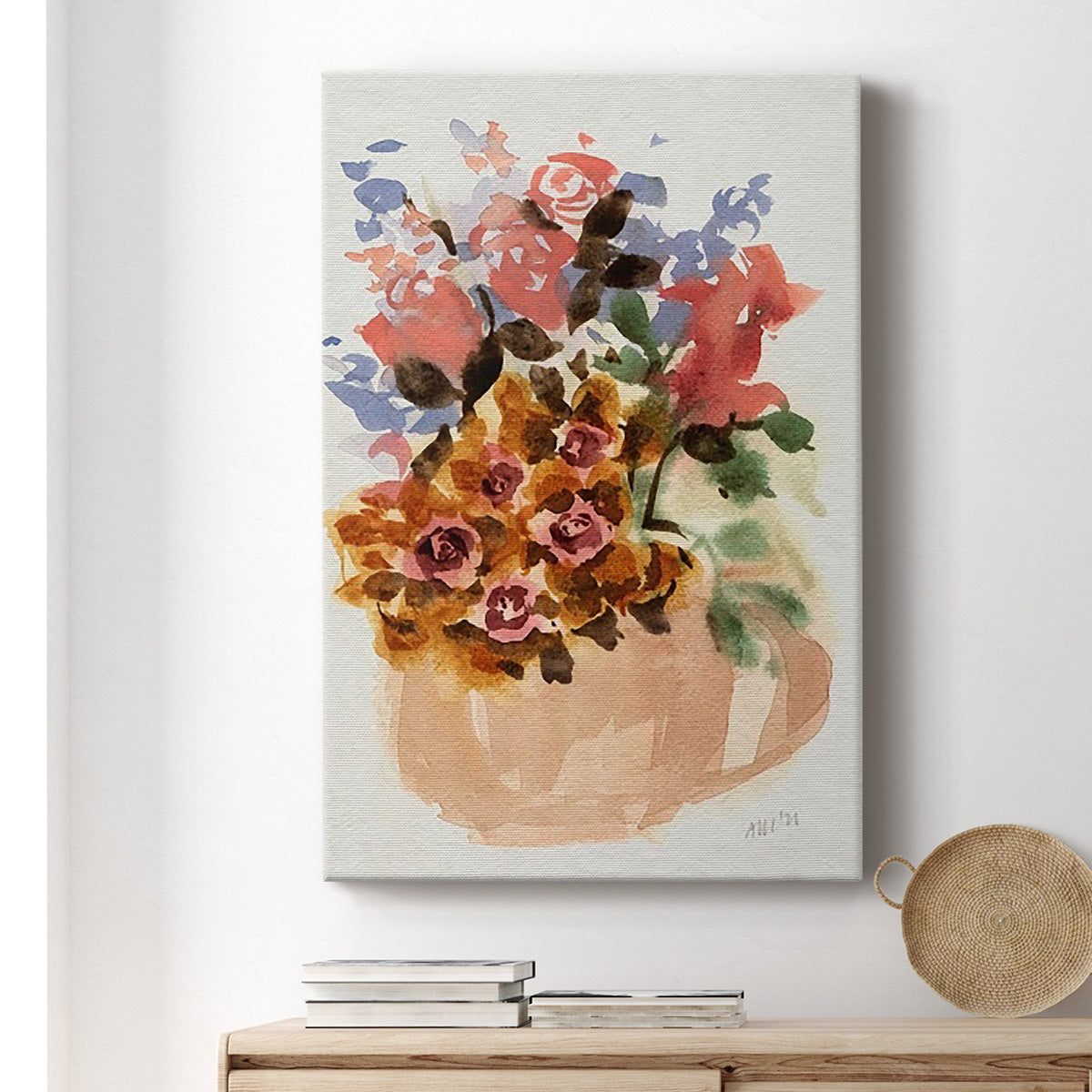 Mauve Bouquet in Teapot II Premium Gallery Wrapped Canvas - Ready to Hang