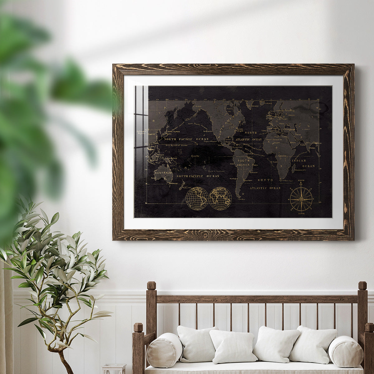 Black Gold Map-Premium Framed Print - Ready to Hang