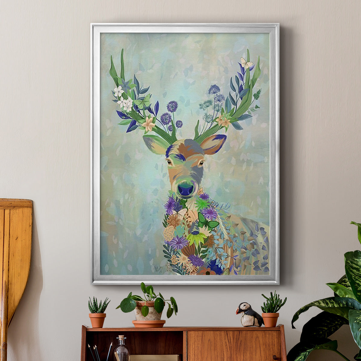 Fantastic Florals Deer, Portrait Premium Framed Print - Ready to Hang