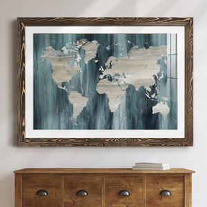 Navy World Map-Premium Framed Print - Ready to Hang