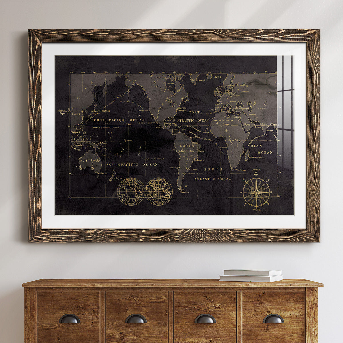 Black Gold Map-Premium Framed Print - Ready to Hang