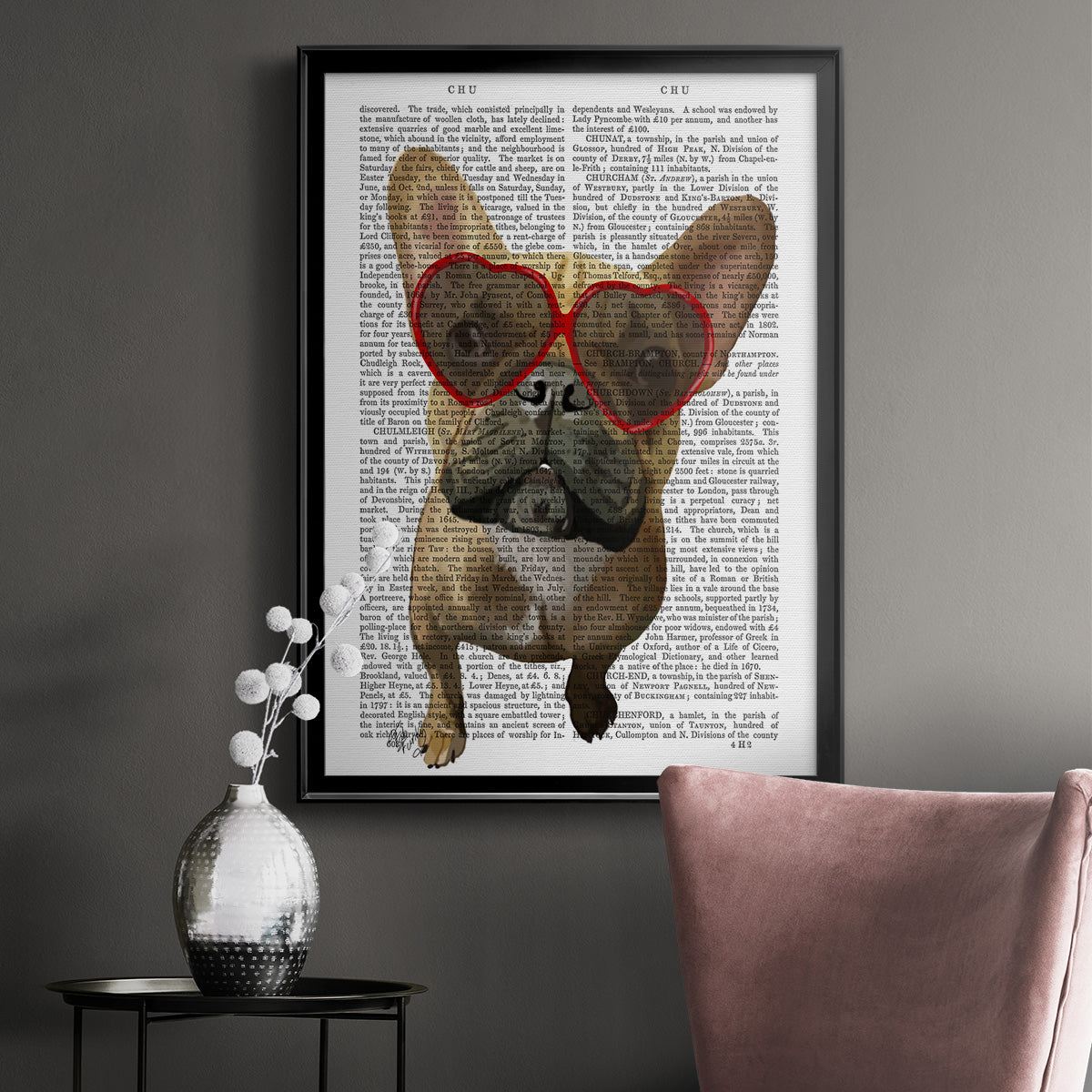 French Bulldog and Heart Glasses Premium Framed Print - Ready to Hang