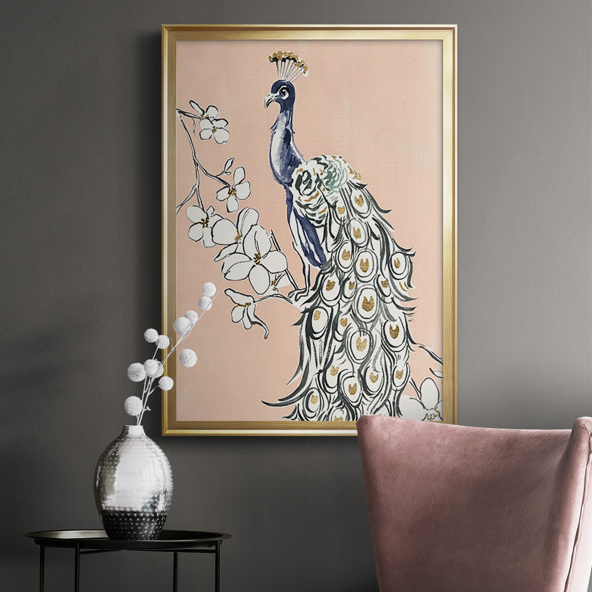 Peacock in Gold IV Premium Framed Print - Ready to Hang