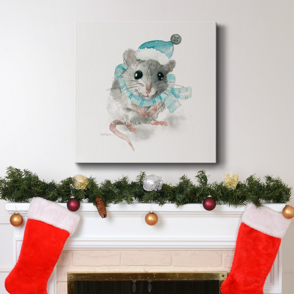 Christmas Critter Mouse-Premium Gallery Wrapped Canvas - Ready to Hang