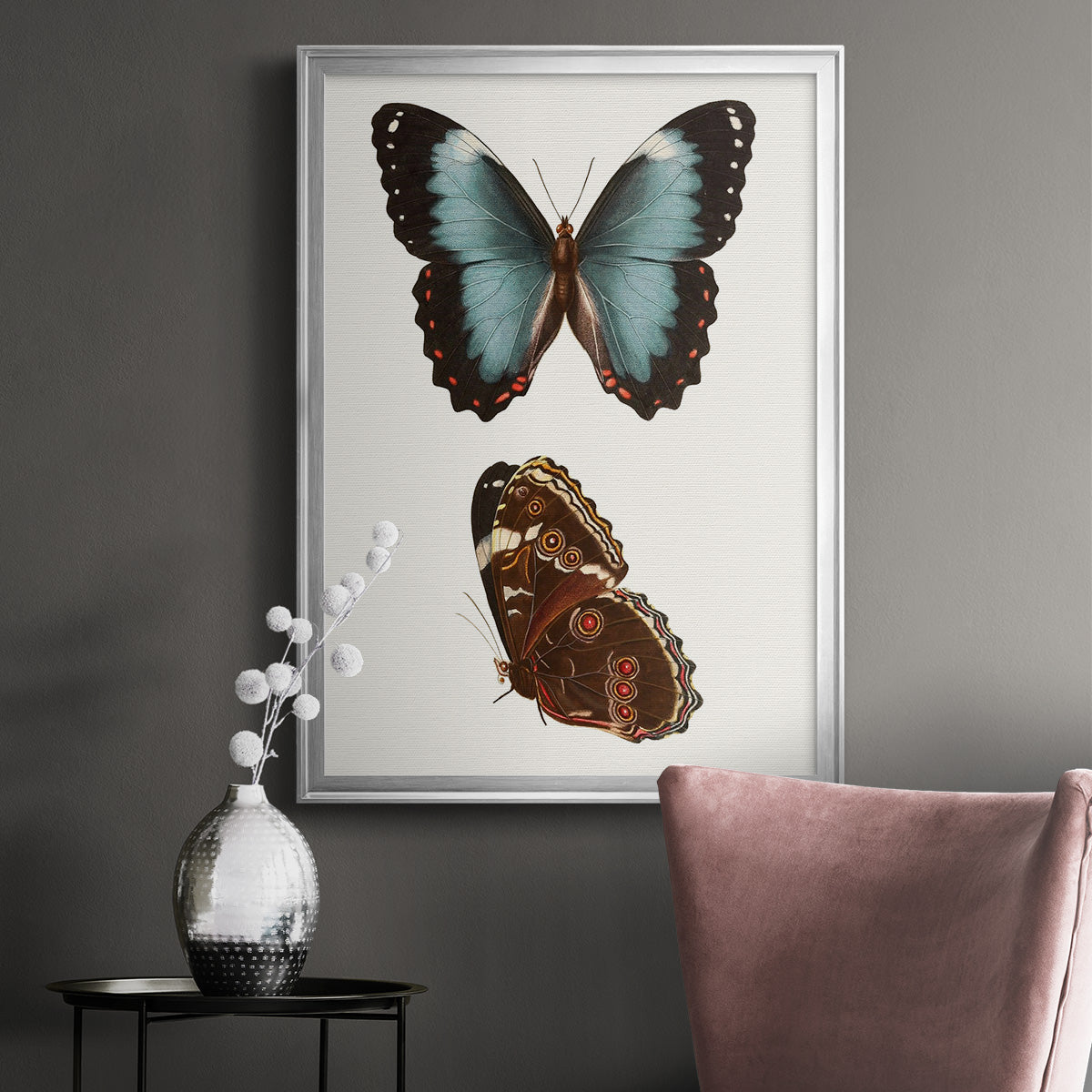 Antique Blue Butterflies IV Premium Framed Print - Ready to Hang