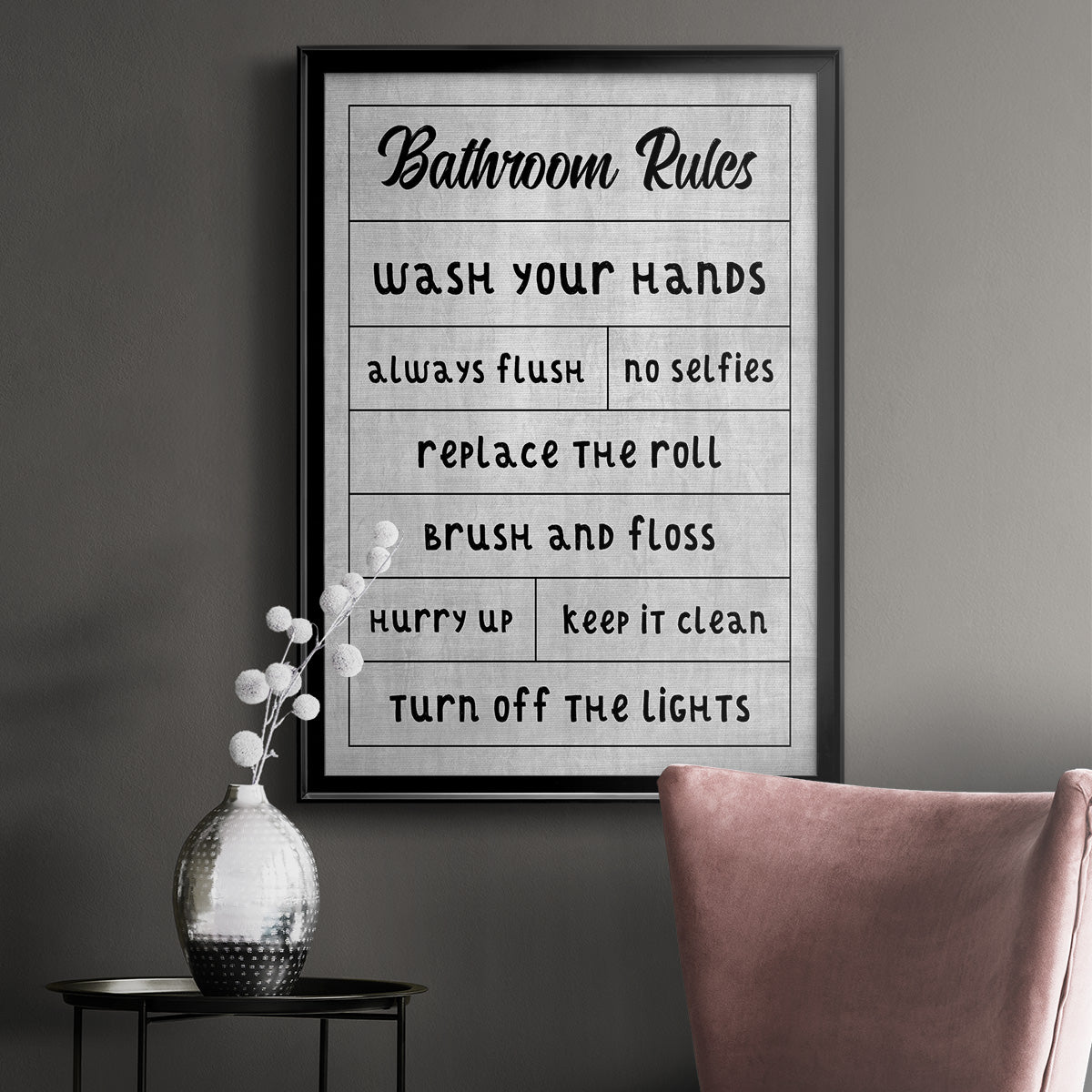 Simple Bathroom Rules Premium Framed Print - Ready to Hang