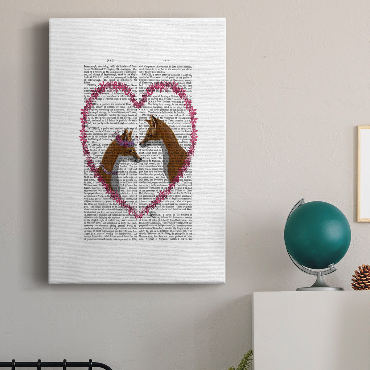 Foxes in Pink Heart Premium Gallery Wrapped Canvas - Ready to Hang