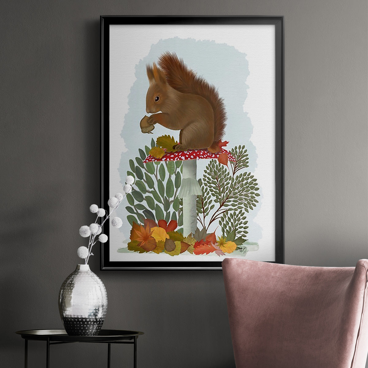 Red Squirrel On Mushroom Premium Framed Print - Ready to Hang