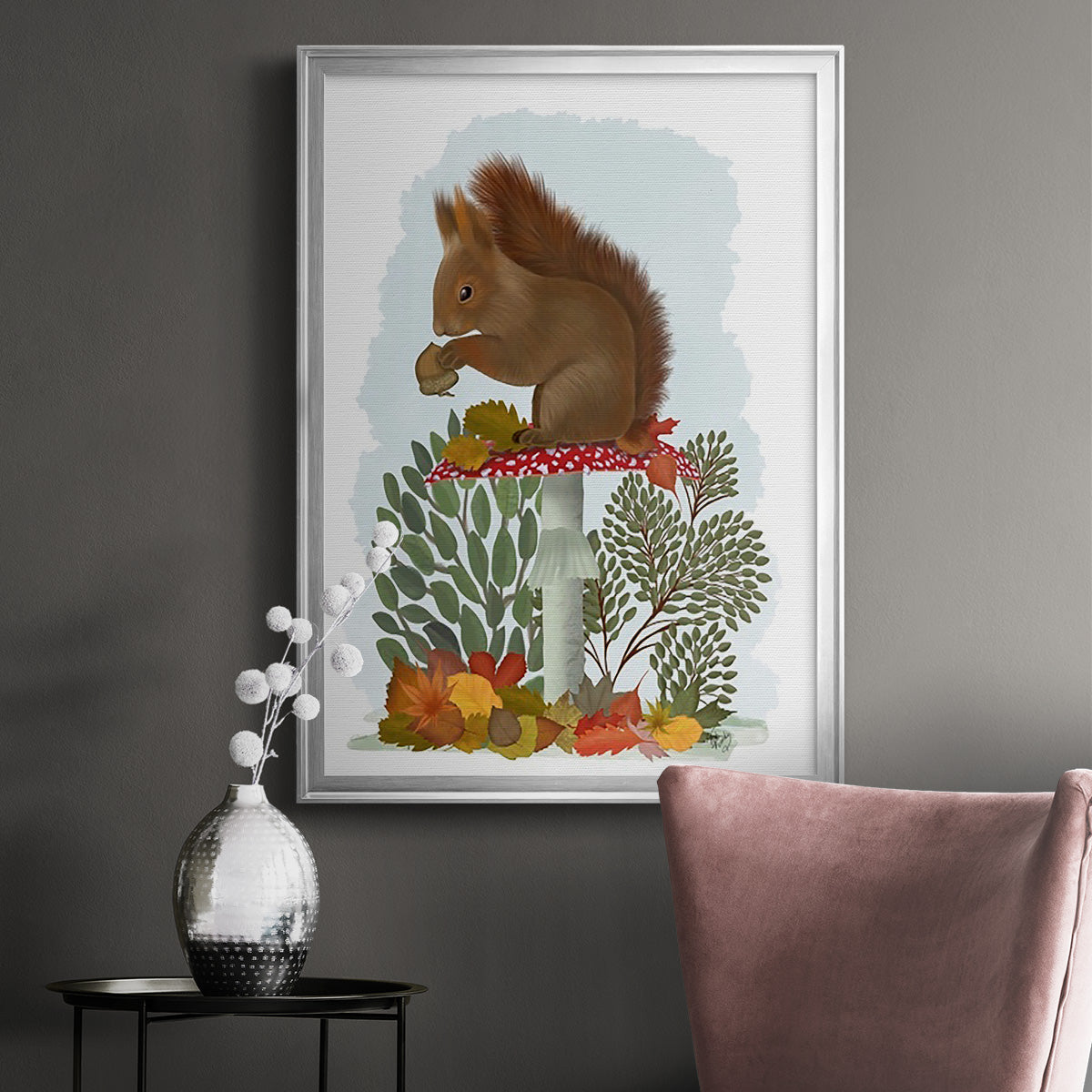 Red Squirrel On Mushroom Premium Framed Print - Ready to Hang