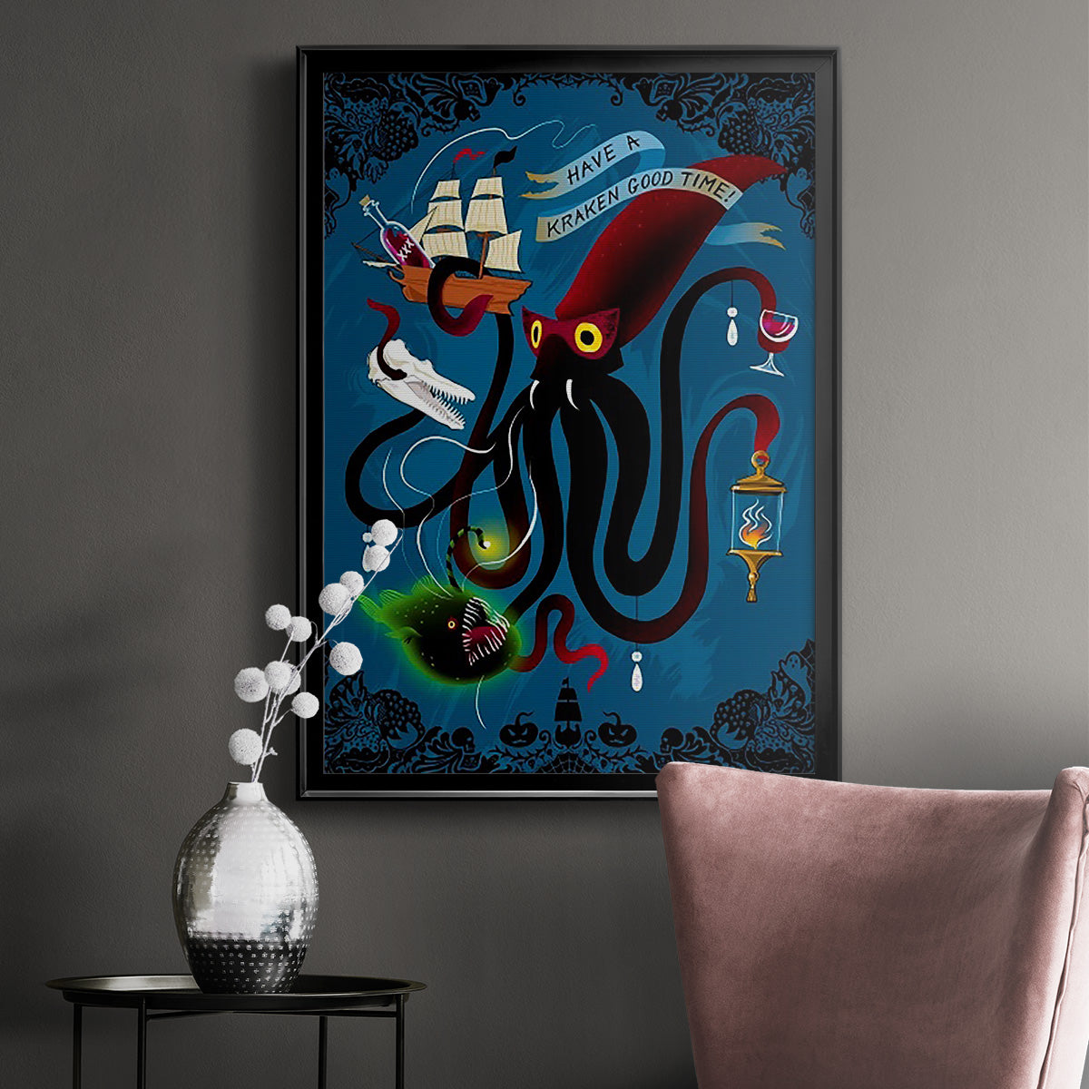 Spooky Cephalopod Chandeliers II Premium Framed Print - Ready to Hang