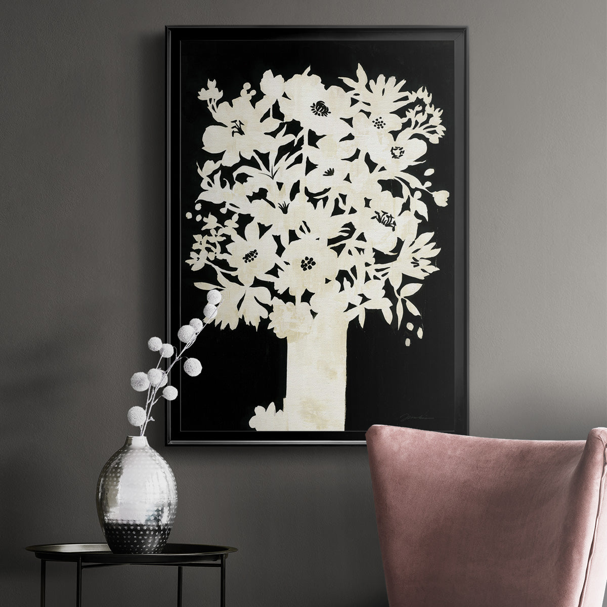 Floral Silhouette Premium Framed Print - Ready to Hang