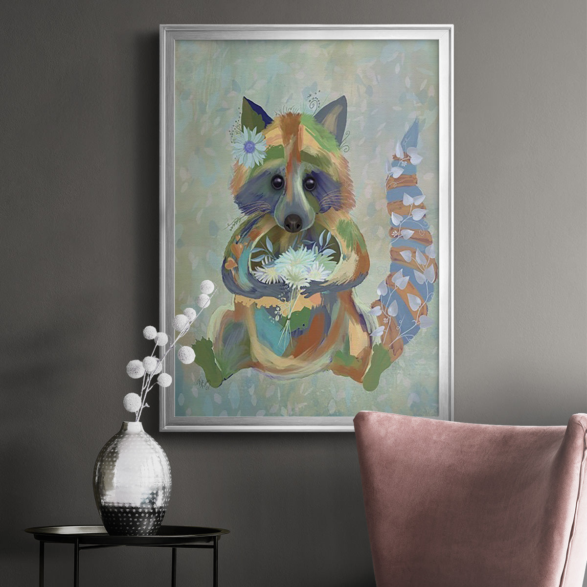 Fantastic Florals Raccoon Premium Framed Print - Ready to Hang