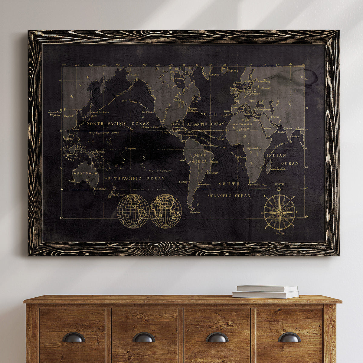 Black Gold Map-Premium Framed Canvas - Ready to Hang