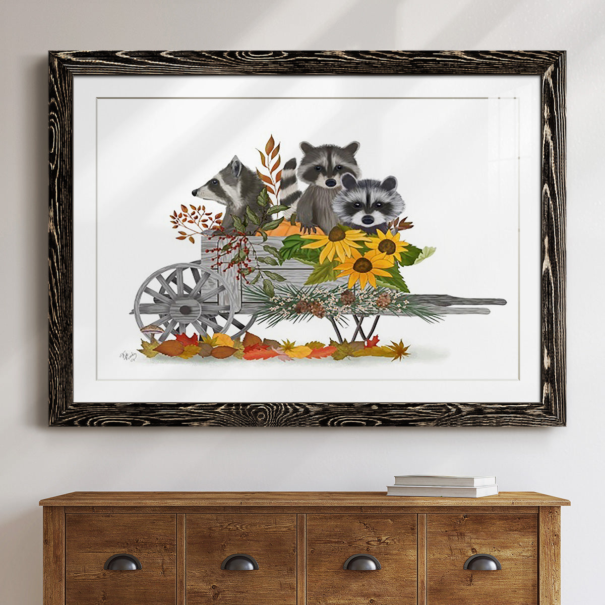Raccoon Wheelbarrow-Premium Framed Print - Ready to Hang