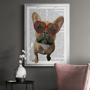 French Bulldog and Heart Glasses Premium Framed Print - Ready to Hang