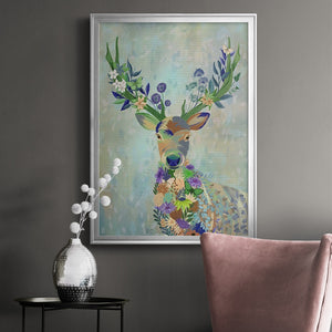 Fantastic Florals Deer, Portrait Premium Framed Print - Ready to Hang