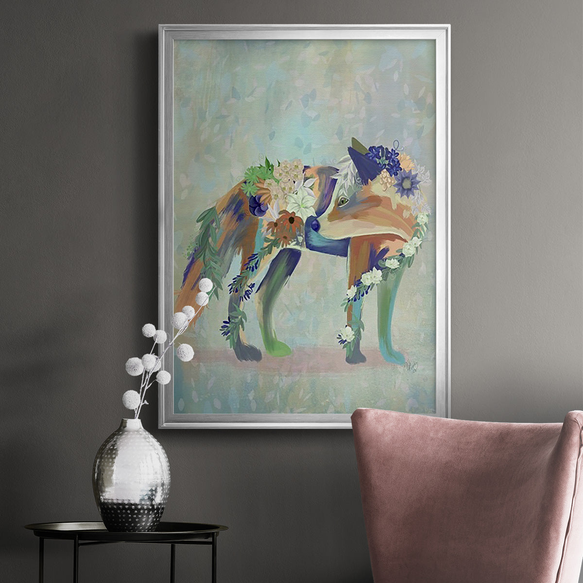 Fantastic Florals Fox, Standing Premium Framed Print - Ready to Hang