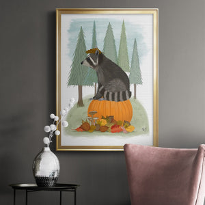 Raccoon On Pumpkin Premium Framed Print - Ready to Hang