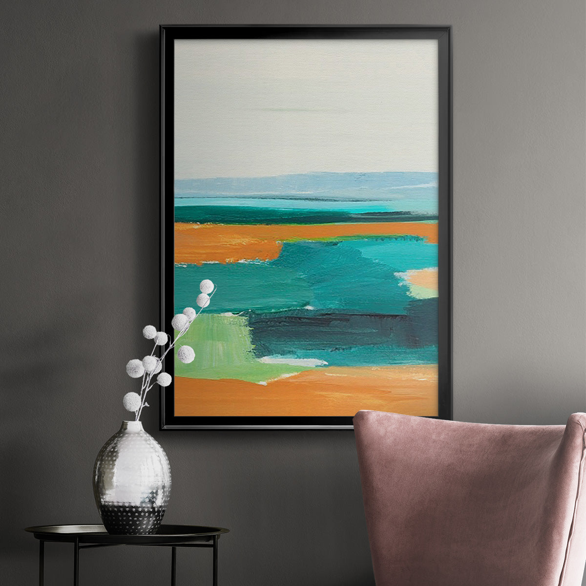 Aqua and Orange I Premium Framed Print - Ready to Hang