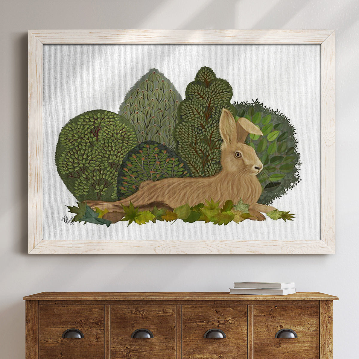 Hare Reclining in Leaves-Premium Framed Canvas - Ready to Hang