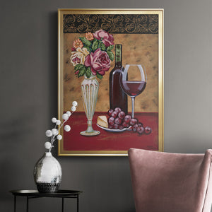 Vintage Flowers and Wine I Premium Framed Print - Ready to Hang