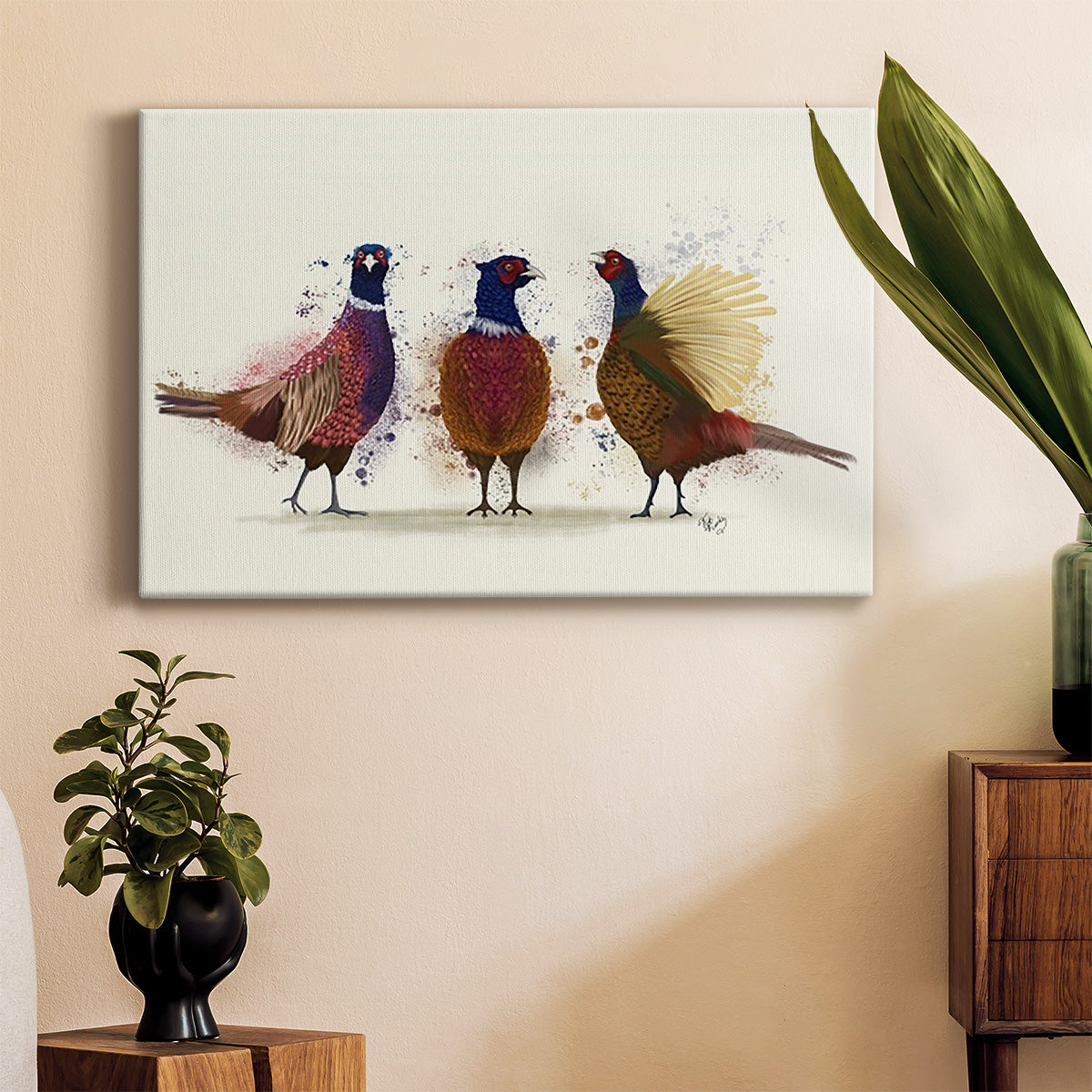 Pheasant Trio Premium Gallery Wrapped Canvas - Ready to Hang