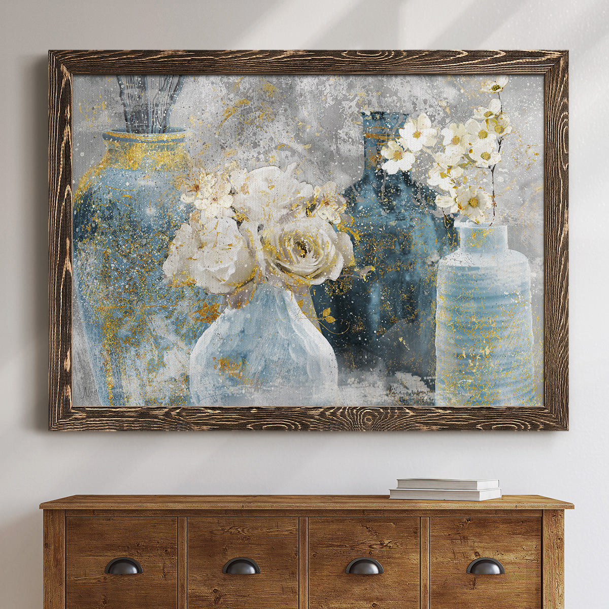 Vessels and Blooms Blues-Premium Framed Canvas - Ready to Hang