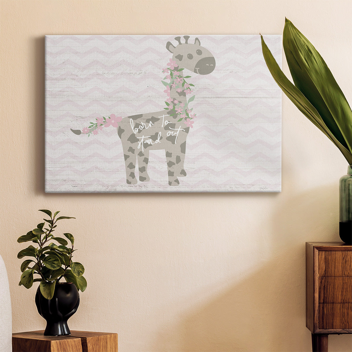 Floral Giraffe Premium Gallery Wrapped Canvas - Ready to Hang