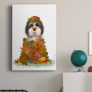 Landed in Autumn, Black and White Dog Premium Gallery Wrapped Canvas - Ready to Hang