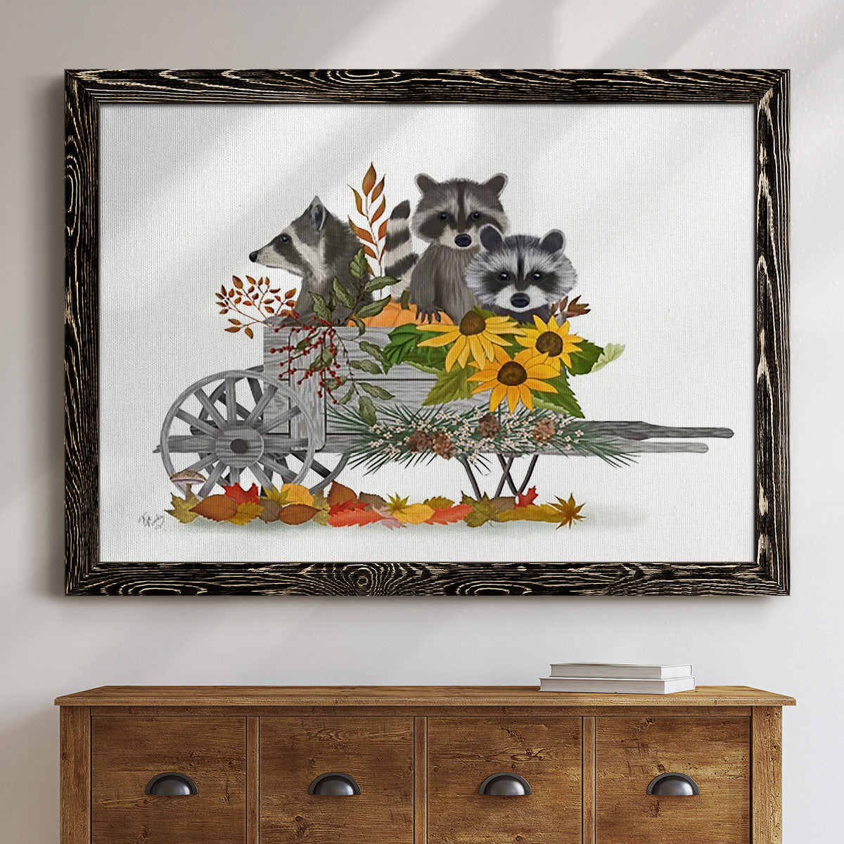 Raccoon Wheelbarrow-Premium Framed Canvas - Ready to Hang