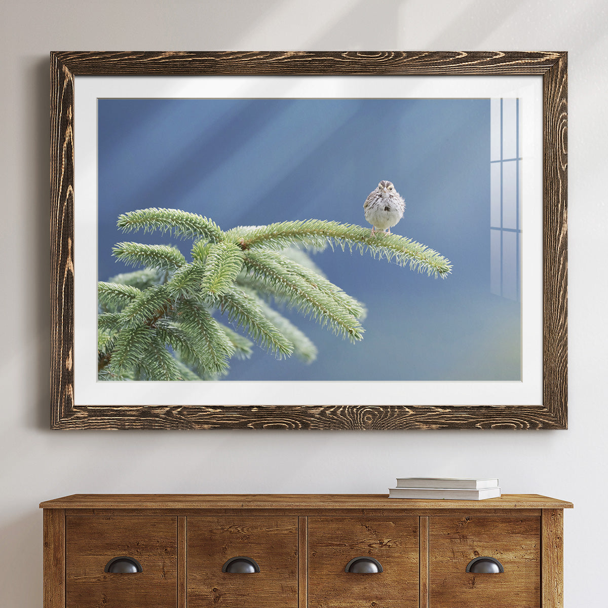 Evergreen Perch-Premium Framed Print - Ready to Hang