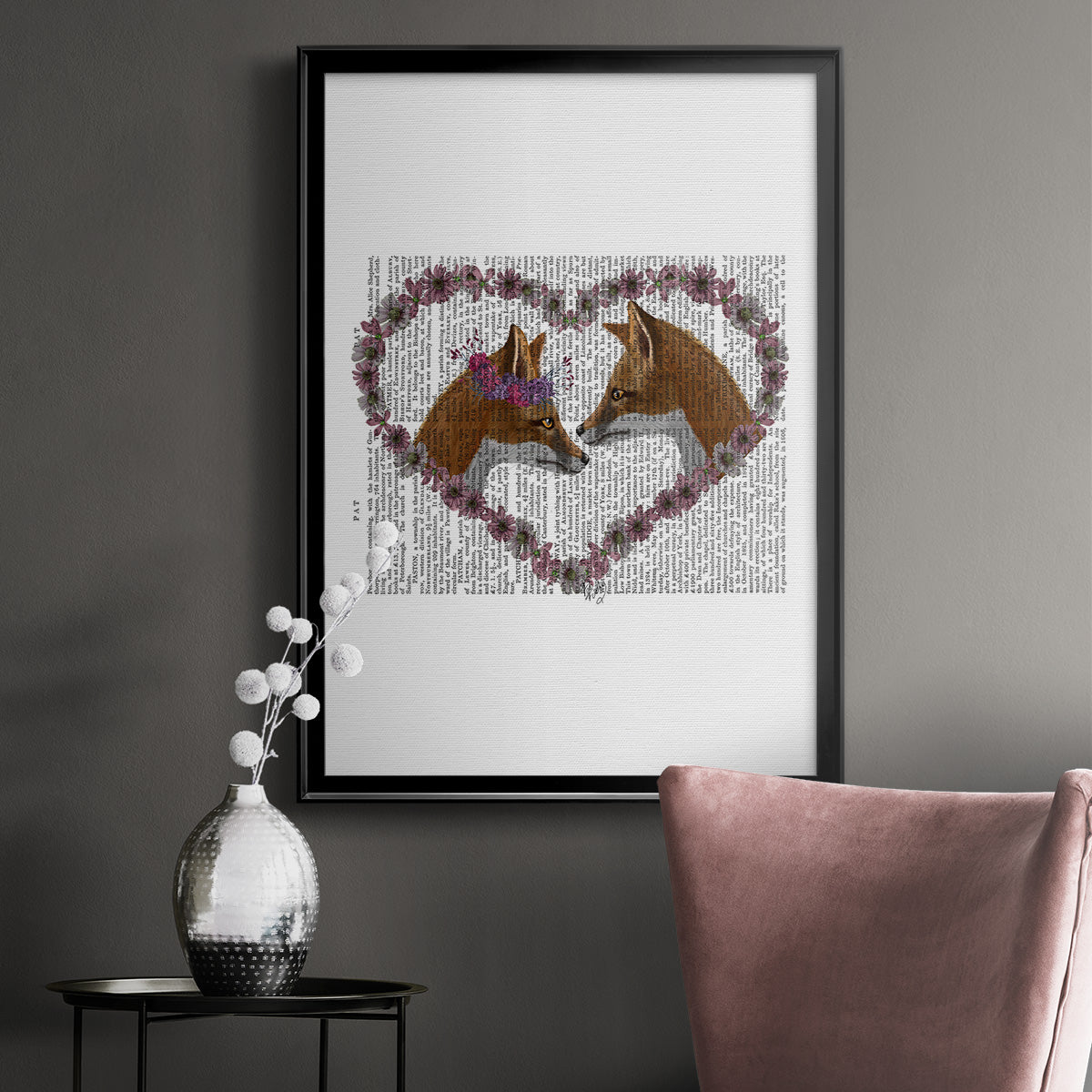 Foxes in Flowers Premium Framed Print - Ready to Hang