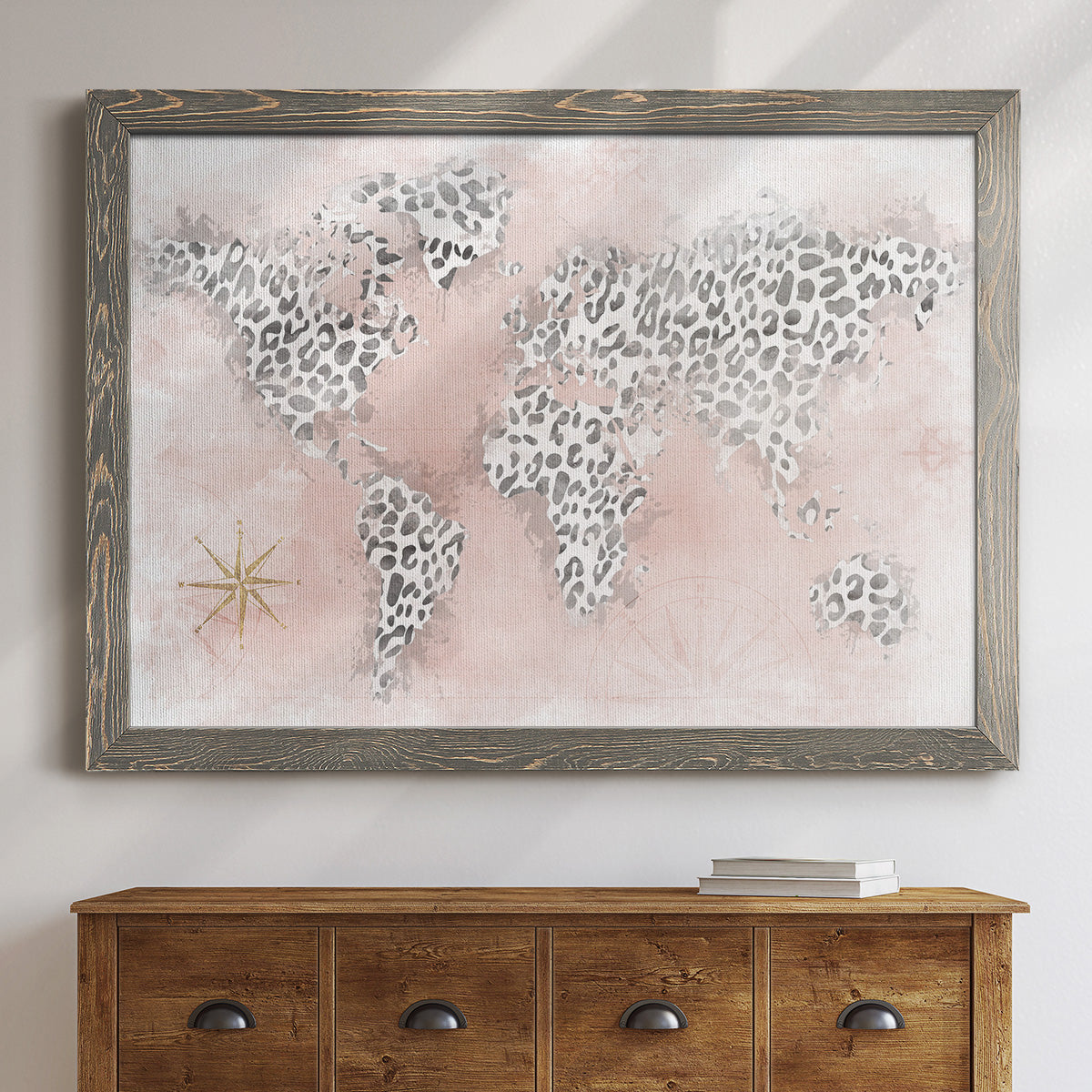 Pink Cheetah Map-Premium Framed Canvas - Ready to Hang