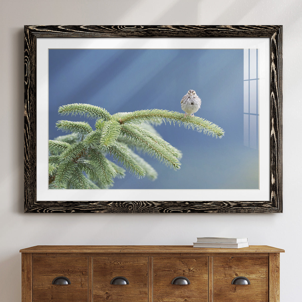 Evergreen Perch-Premium Framed Print - Ready to Hang